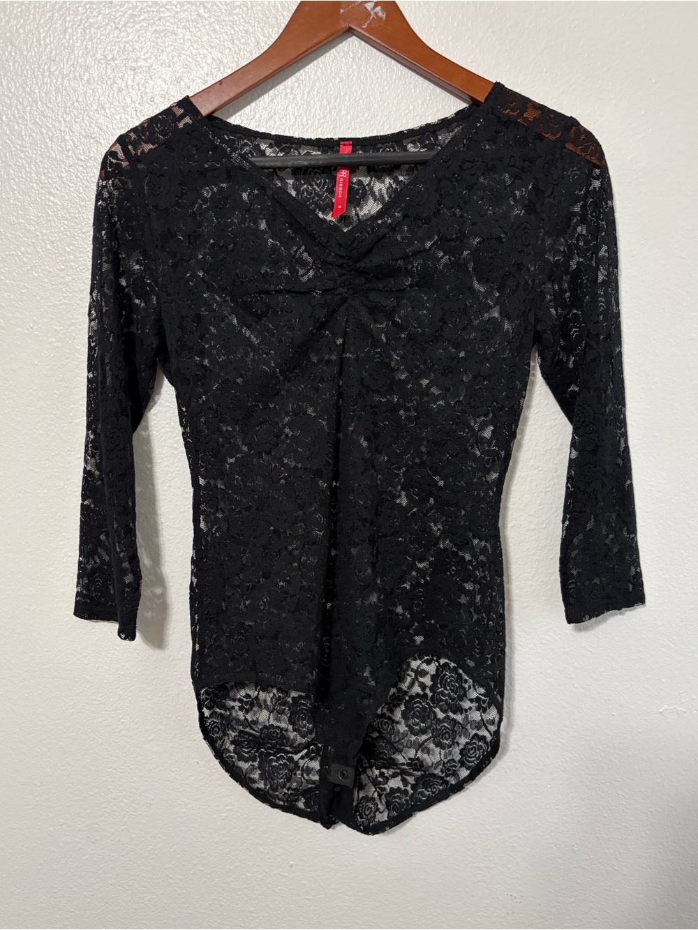Ruby Ribbon Size Medium Black Lace 3/4 Sleeve‎ Bodysuit Whimsygoth Fairygrunge